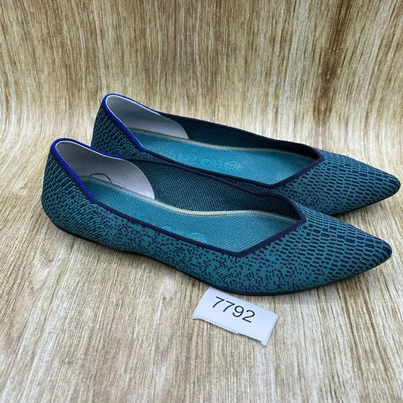 Rothy's The Point Women's 8.5 Spruce Python Geometric Knit Pointed Toe Flats - Picture 10 of 10